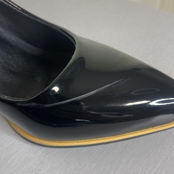 Ladies Fashion Black Patent Faux Leather Block Heel Shoes Pointed Sz 39/8.5 - Picture 10 of 11